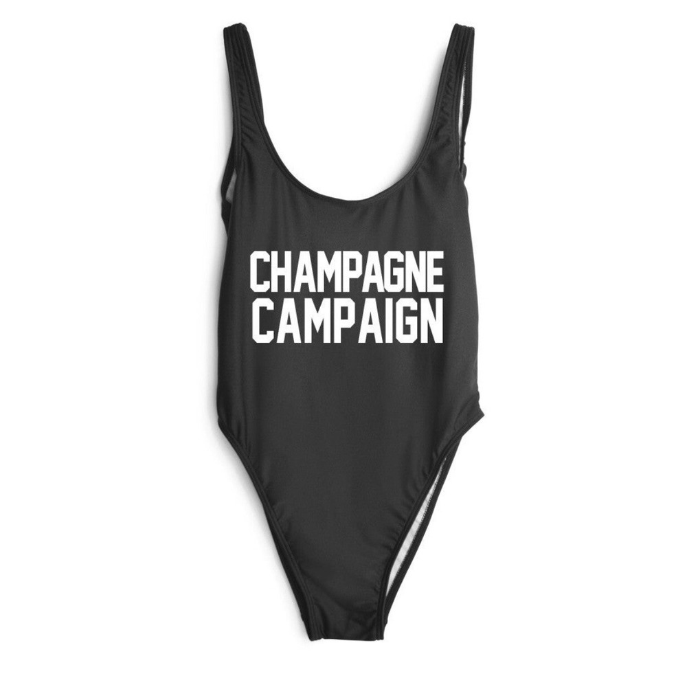 Private Party Champagne Campaign Black One Piece Swimsuit High Cut M/L